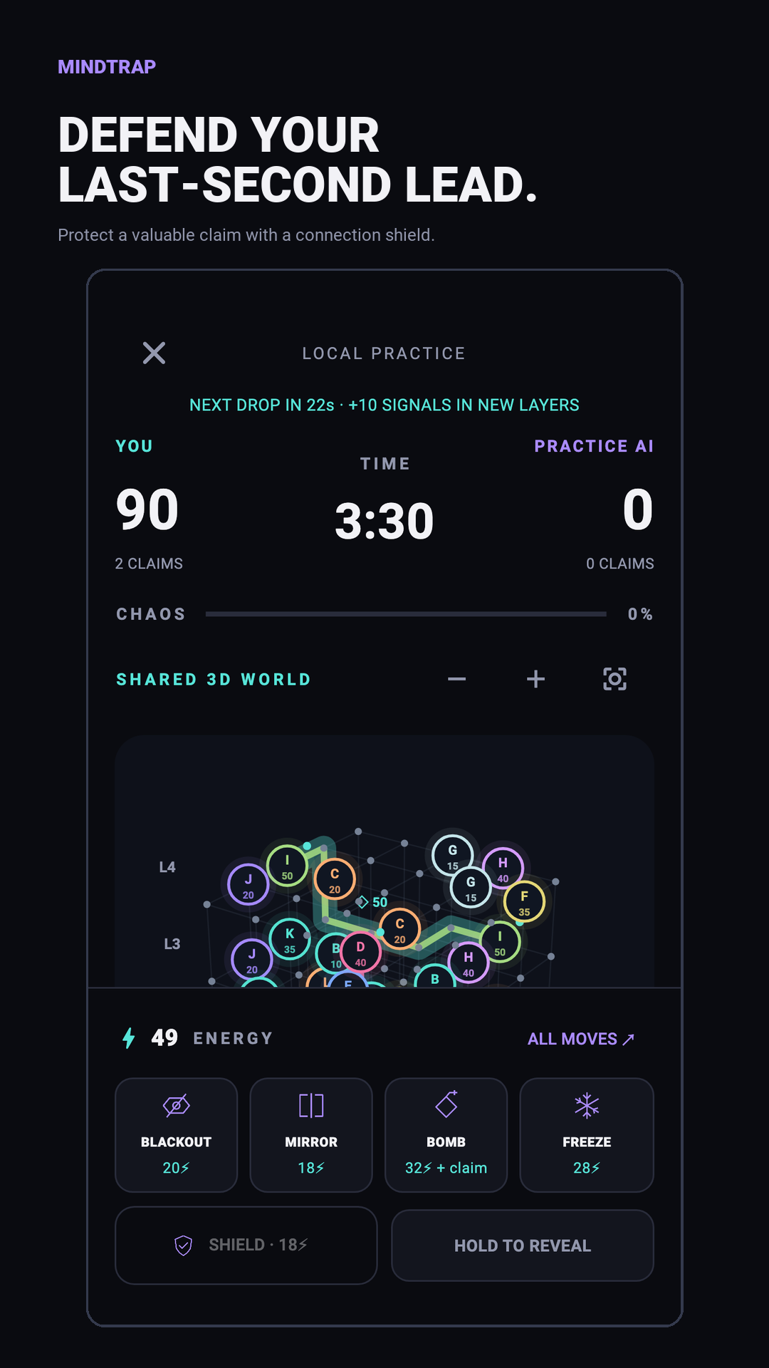 Actual MINDTRAP local-practice screen demonstrating a shielded connection